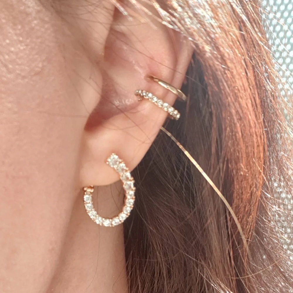 Rose Gold Plated Full Zirconia Half Open Curve Earrings